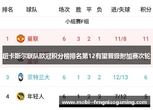 纽卡斯尔联队欧冠积分榜排名第12有望晋级附加赛次轮 纽卡斯尔联队欧冠积分榜排名第12有望晋级附加赛次轮